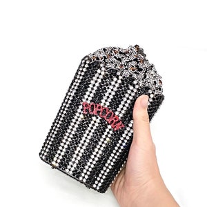 Retro and Kitsch Popcorn Crystal Clutch Black and Silver - Etsy