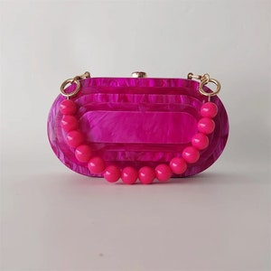 Magenta pink acrylic clutch, 3D Stair cut out pattern acrylic clutch, Bridal wedding clutch, Evening clutch, Party clutch