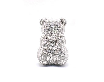 Retro and kitsch teddy bear silver crystal clutch, Teddy bear clutch, Silver crystal bear clutch, Fun crystal clutch, Baby shower clutch