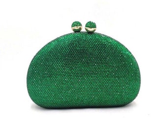 Emerald green crystal clutch with the detachable chain, Bridal wedding clutch, Party clutch, Evening clutch