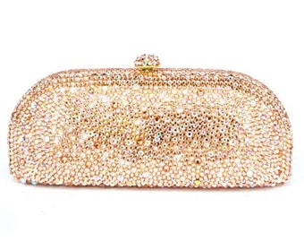 Bridal wedding clutch, Champagne and AB  full crystal clutch, Minimal champagne crystal clutch, Minimal crystal clutch