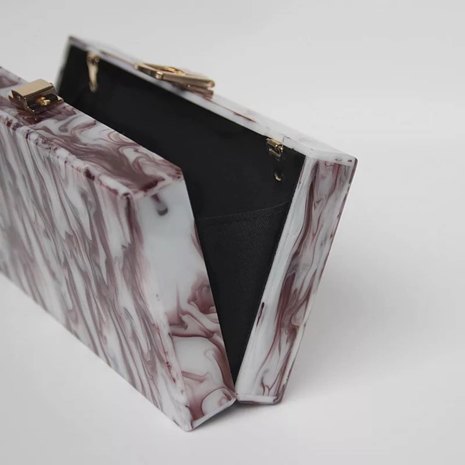 multicolor marble acrylic clutch with box silhouette – ELODIECU main image 0