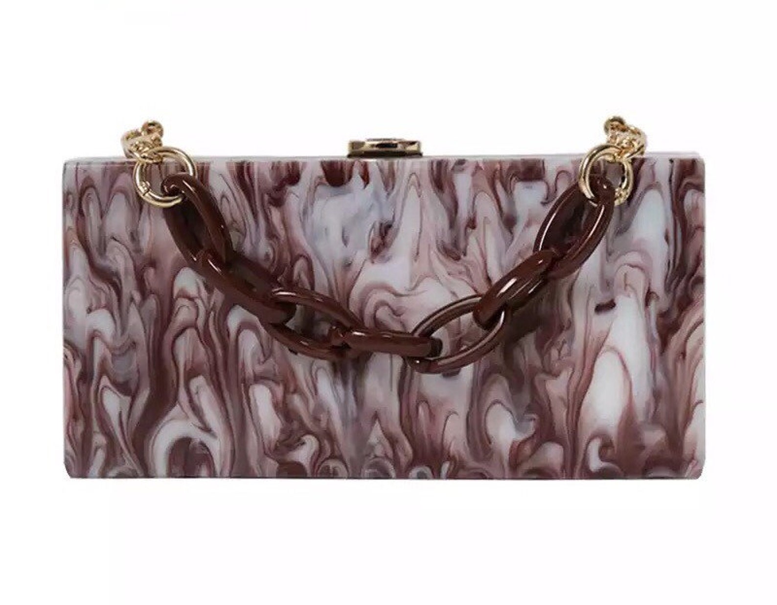 multicolor marble acrylic clutch with box silhouette – ELODIECU main image 1