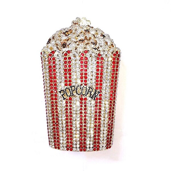 Retro and kitsch popcorn crystal clutch, Red and silver striped crystal rhinestone clutch, Fun crystal clutch, Party clutch, Customizing bag