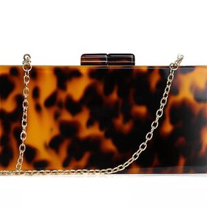 Tortoise shell clutch, Leopard pattern acrylic clutch, Evening clutch, Party bag