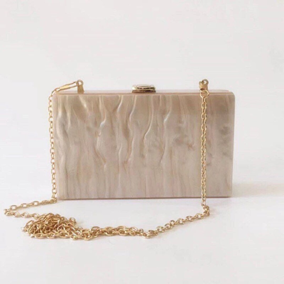 Champagne Pearlescent Acrylic Clutch With the Gold Chain 