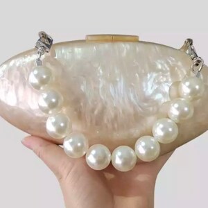 Champagne pearlescent oyster shaped acrylic clutch, Champagne acrylic clutch, Tortoise shell clutch, Bridal clutch, Evening Clutch