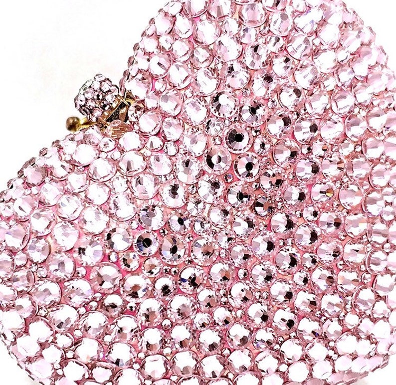 Bridal Wedding Clutch Heart Shape Pink Crystal Rhinestone Etsy