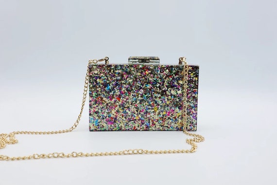 Multicolor Glitter Acrylic Clutch Sequin Confetti Acrylic Etsy