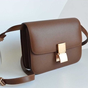 Genuine Cowhide Leather Bag, Minimal Box Crossbody Bag, Rectangle ...