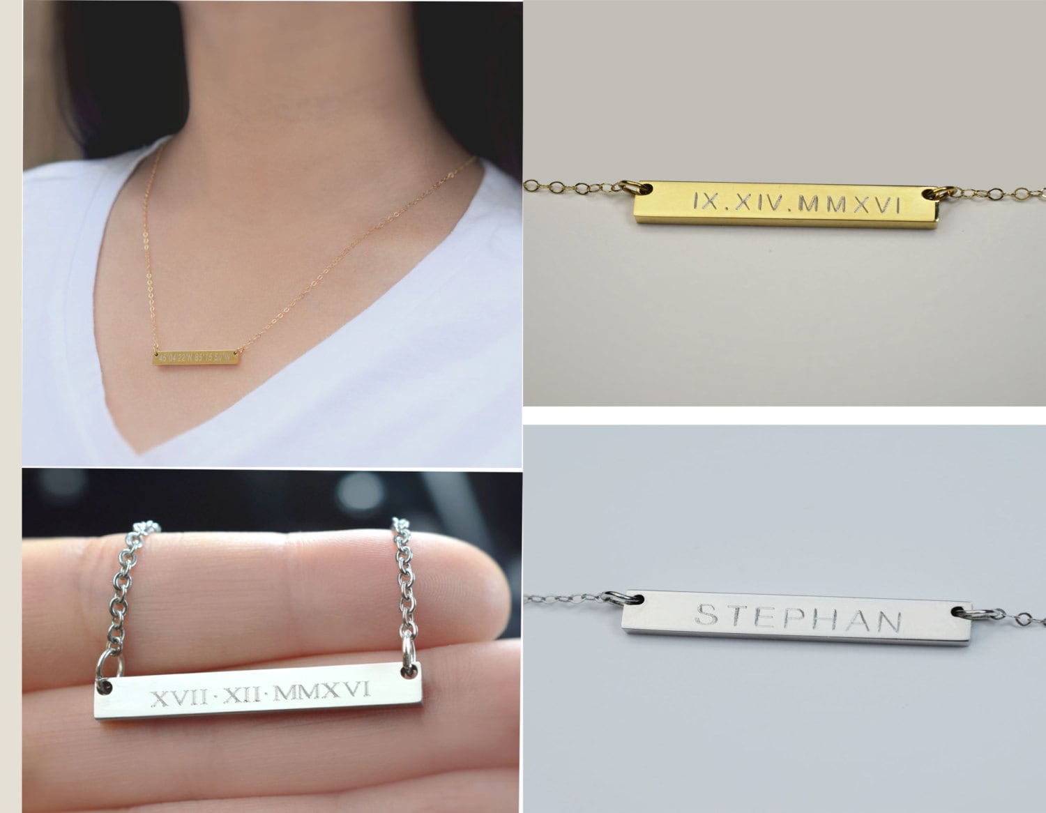 Name Bar Necklace Gold Bar Necklace Silver Bar Necklace Etsy