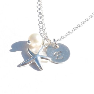 Starfish pendant necklace - Personalized Sterling Silver Starfish - mother, wife, bridesmaid, friend-Valentine&#39;s Day gift