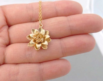 Gold Flower Necklace, Rose Gold Flower necklace, Gold Filled Chain, Lotus necklace, flower necklace, simple,dainty jewelry,everyday necklace