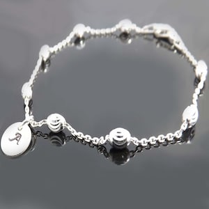 Silver satellite chain bracelet, All sterling silver bracelet, personalized bracelet, initial bracelet, satellite bracelet, bead bracelet