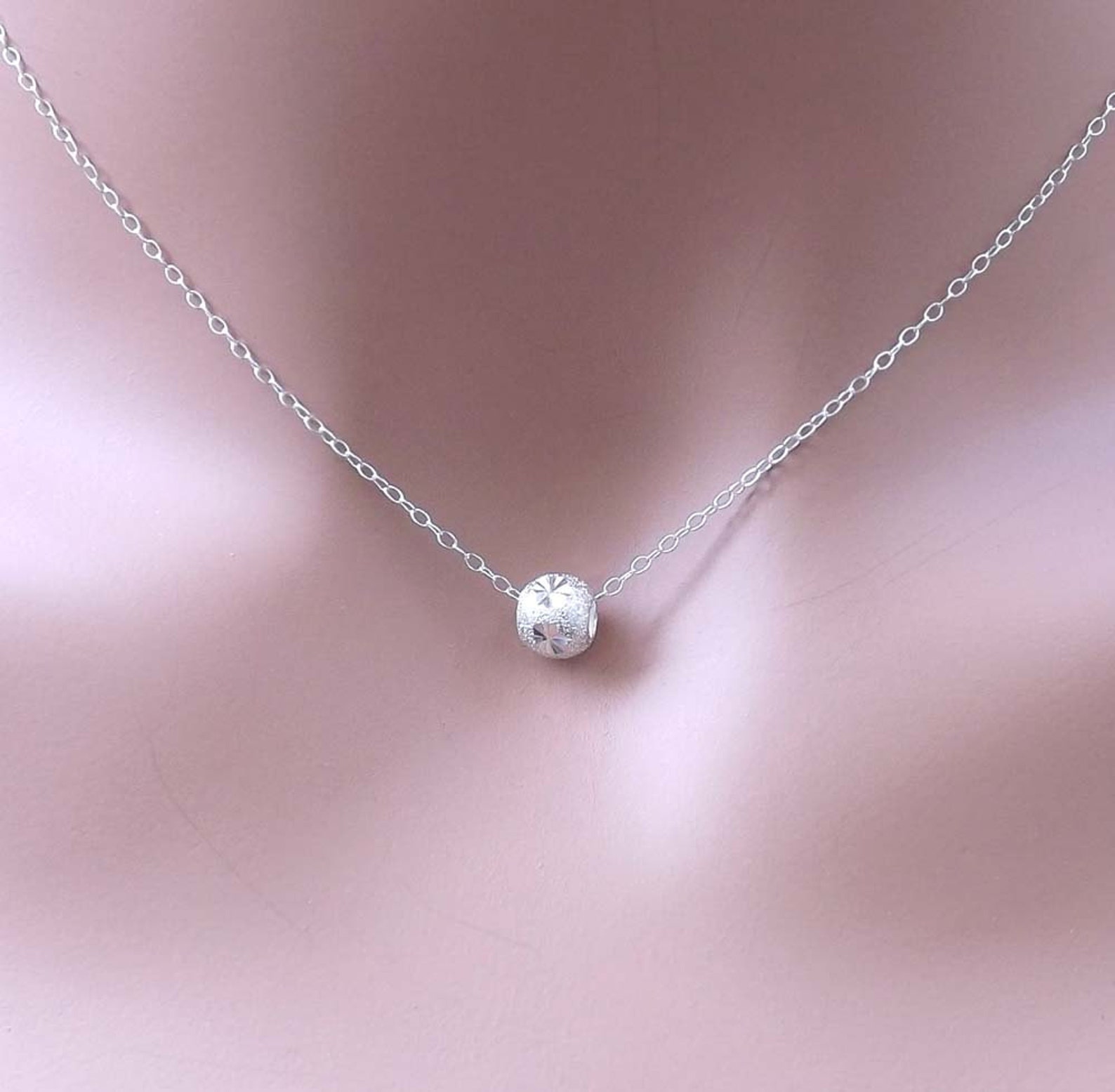 Pendant Necklace Sterling Silver Ball Necklace Simple Etsy