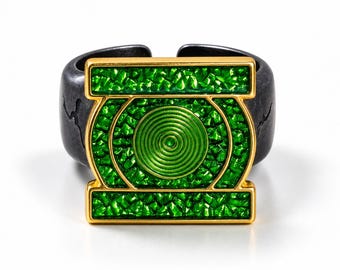 Green Superhero Ring, Textured Statement Ring with Open Band, Cosplay Costume Accessory