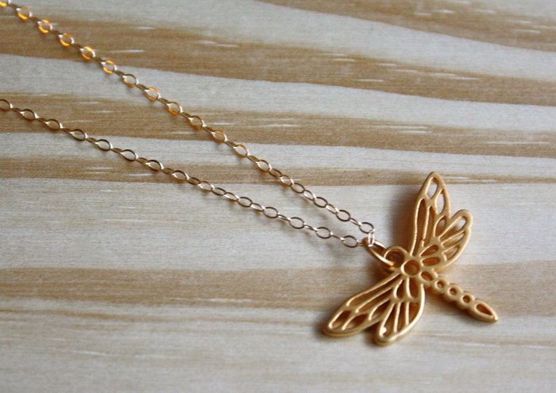 Fully Customizable High Quality Elegant Layering Necklace with Pendant 24 Karat Gold Dragonfly Necklace