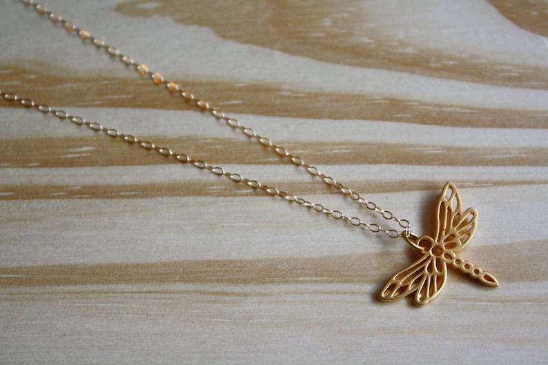 Fully Customizable High Quality Elegant Layering Necklace with Pendant 24 Karat Gold Dragonfly Necklace