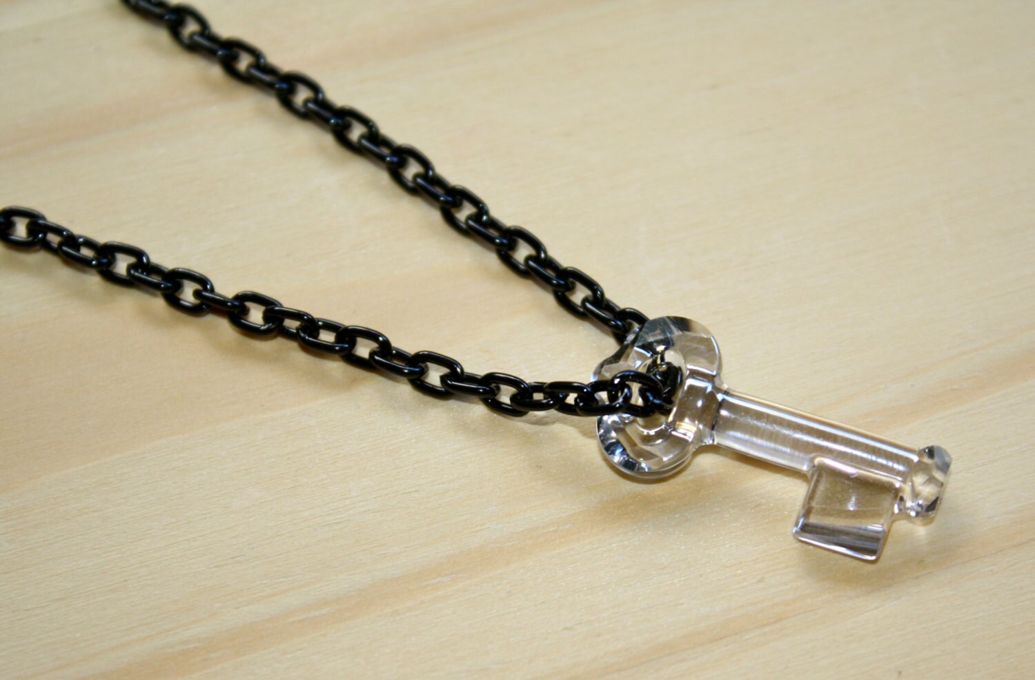 Swarovski Crystal Clear Key Necklace on Black Aluminum Cable Etsy
