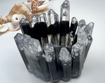 Black and Silver Crystal Candle Holder | Black Resin Tea Light Candle Holder