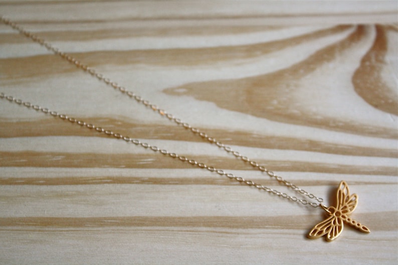 Fully Customizable High Quality Elegant Layering Necklace with Pendant 24 Karat Gold Dragonfly Necklace