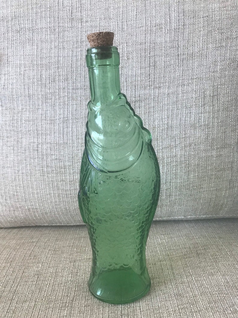 Italian Green Glass Fish Wine Bottle 10 in Vetreria Etrusca Etsy
