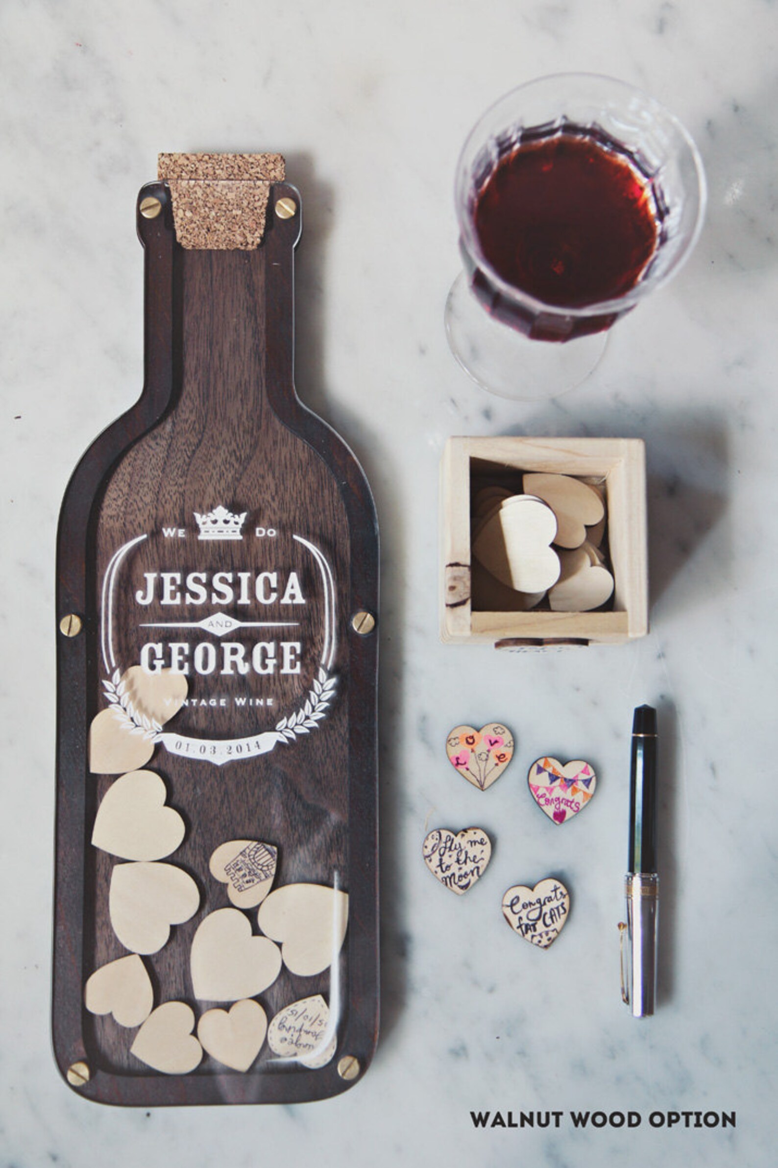 Wine Bottle Wedding Guest Book alternative Drop Hearts 21st Etsy