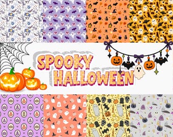 Pumpkin & Ghost Printable Bundles, Spooky Bat Scrapbook Backgrounds, Boo Pattern Pack