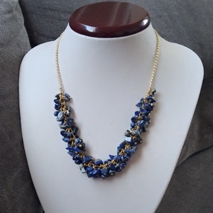 Lapis Lazuli Necklace, Statement Necklace, Blue Bib Necklace, Boho Bridal Necklace, Chunky Natural Gemstone, Blue Statement Necklace