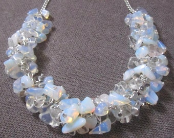 White Opal Necklace, Boho Bridal Necklace, Bib Necklace, Chunky Statement Necklace, Gemstone Wedding Necklace, White Opal Jewelry