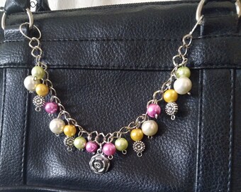 Pearl Strap, Bag Charm Chain, Colorful Bag Chain, Spring, Summer Purse Charm, Flower Bag Charm