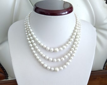 Off White, Ivory Chunky Pearl Necklace, Statement Necklace, Bridal, Pearl Wedding Necklace, Layered, Multi Strand Bib Necklace