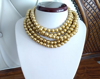 Multi Strand Chunky Pearl Choker, Bridal Choker, Pearl Statement Necklace, Layered Pearl Necklace, Gold Wedding Jewelry