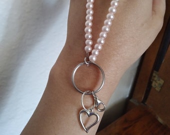 Pearl Wristlet Keychain, Heart, Daisy Flower Pearl Chain, Car Accessory, Pearl Strap Keychain, Bag Charm