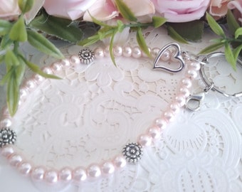 Pearl Wristlet Keychain, Heart, Daisy Flower Pearl Chain, Car Accessory, Pearl Strap Keychain, Bag Charm