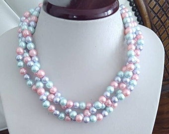 Multi Color Chunky Pearl Necklace, Mermaid Necklace, Statement Necklace, Spring Summer Beach Wedding, Pastel Pink, Blue, Lavender