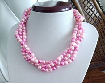 Chunky Pink Necklace, Pearl Statement Necklace, Bib Necklace, Pink Wedding Jewelry, Bridesmaid Gifts, Summer, Spring Necklace