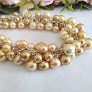 Champagne Gold Chunky Pearl Necklace, Statement Necklace, Pearl Bib Necklace, Cluster Necklace, Bridal, Gold Wedding, Bridesmaid Necklace image 2