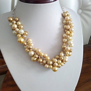 Champagne Gold Chunky Pearl Necklace, Statement Necklace, Pearl Bib Necklace, Cluster Necklace, Bridal, Gold Wedding, Bridesmaid Necklace image 5