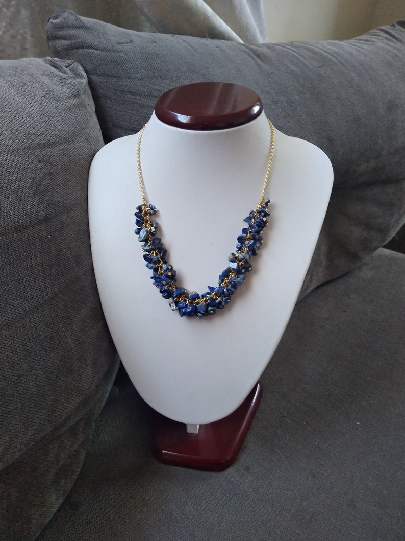 Lapis Lazuli Necklace, Statement Necklace, Blue Bib Necklace, Boho Bridal Necklace, Chunky Natural Gemstone, Blue Statement Necklace image 1