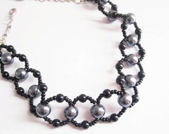 Chunky Chain Choker, Black Statement Necklace, Chunky Pearl Necklace, Link Chain Necklace, Silver, Gray, Black Chain Necklace