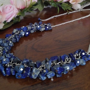 Lapis Lazuli Necklace, Statement Necklace, Blue Bib Necklace, Boho Bridal Necklace, Chunky Natural Gemstone, Blue Statement Necklace image 4