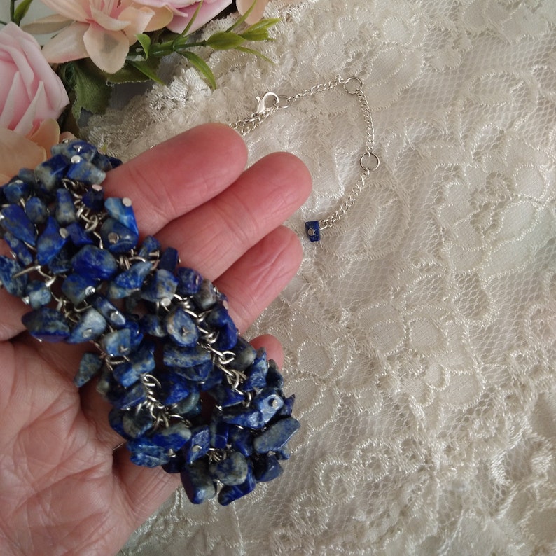Lapis Lazuli Necklace, Statement Necklace, Blue Bib Necklace, Boho Bridal Necklace, Chunky Natural Gemstone, Blue Statement Necklace image 5