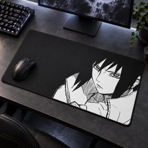 Sasuke Uchiha Anime Mouse Pad, Black and White Manga Gaming Desk Mat