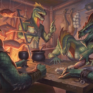 Lizardfolk Preparing a Meal Print of Dungeons & Dragons Illustration by Scott Murphy