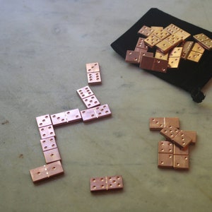 Quirky miniature copper dominoes, full double six set!