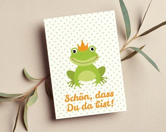 kleine Karten FROG PARTY Schön, dass Du da bist! DIN A7 (Art. MD07-05) als 10er / 25er Set erhältlich