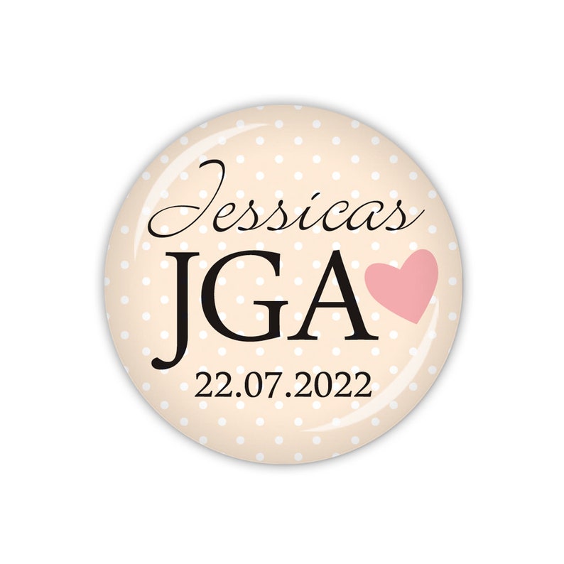 I DO Braut JGA mit Herz, personalisiert, apricot Art. HZ01-19 als Button, Magnet, Taschenspiegel oder Flaschenöffner erhältlich Bild 1