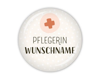 PFLEGEHELDEN Pflegerin mit Kreuz & Wunschname (Art. MD09-12) als Button, Magnet, Taschenspiegel oder Flaschenöffner erhältlich