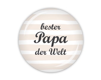 DOTS & STRIPES bester Papa der Welt, gepunktet oder gestreift in drei Farben (Art. MD11-15) als Button, Magnet, Spiegel oder Flaschenöffner